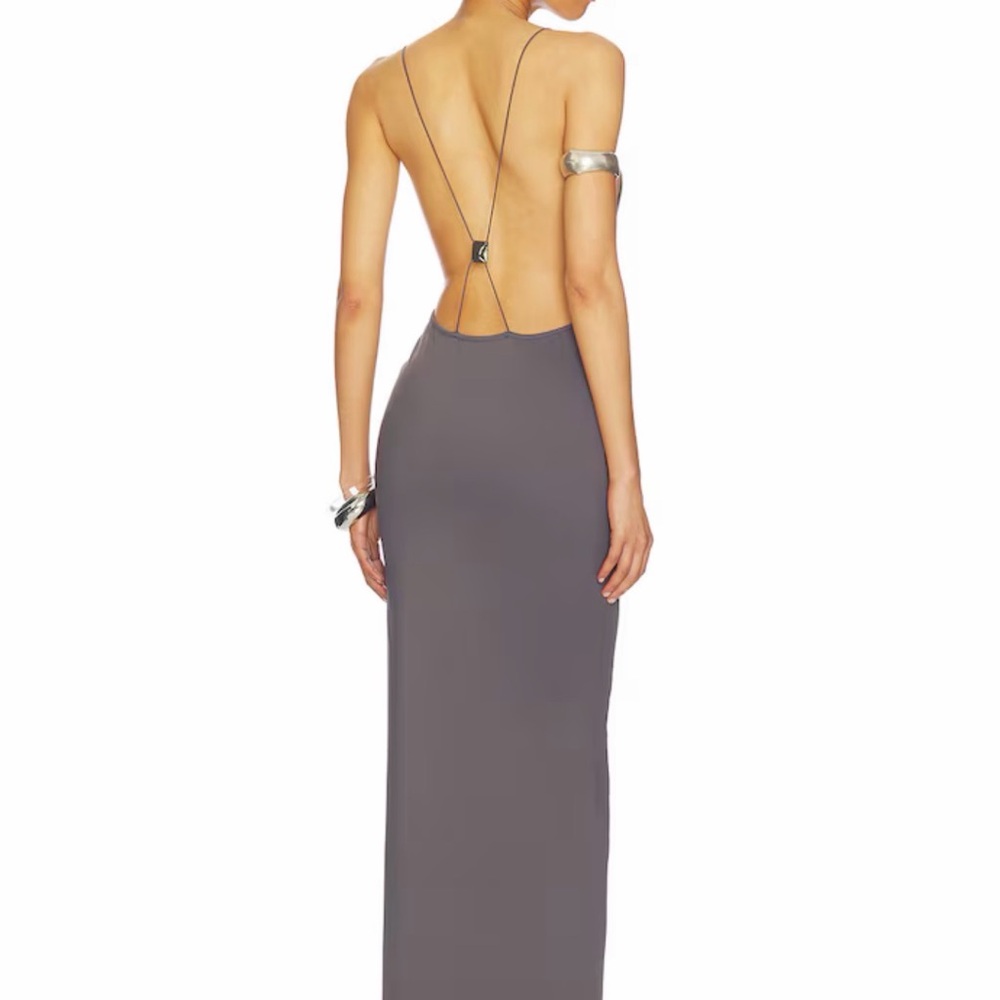Backless Maxi Dress in Slate Gray - Elegant Evening Dress